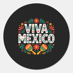 Viva mexico colourful folk art mexican independenc classic round sticker