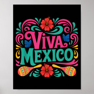 Viva mexico colourful folk art mexican independenc poster