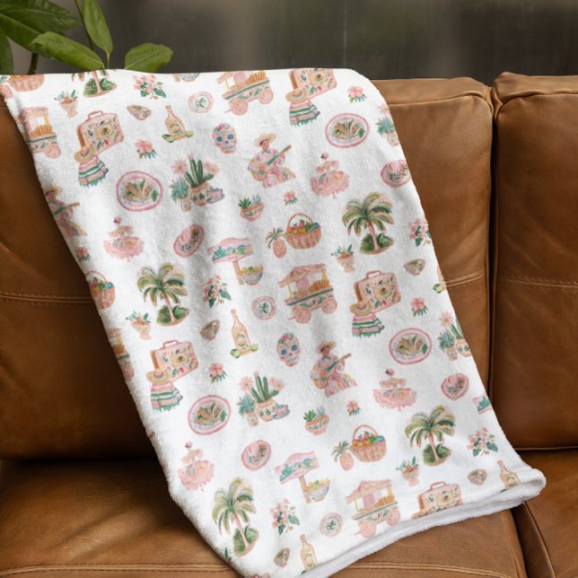 Viva México | Cute Illustrated Mexican Themed Fleece Blanket (Creator Uploaded)