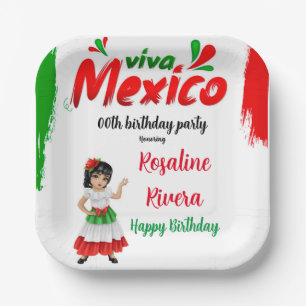 Viva Mexico Girl 00th Birthday Party Paper Plate
