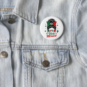 Viva Mexico Girl Mexico Flag Patriotic Mexican 6 Cm Round Badge