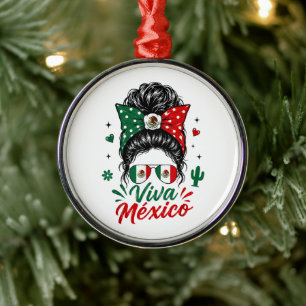 Viva Mexico Girl Mexico Flag Patriotic Mexican Metal Ornament