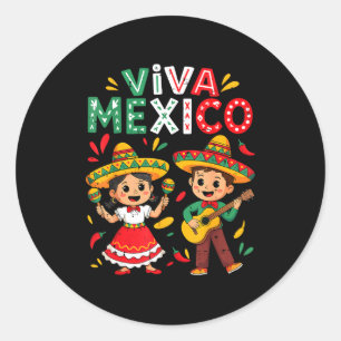 Viva mexico guitar boy girl mexican independence classic round sticker