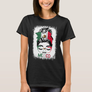 Viva Mexico Messy Bun Hair Mexican Flag Pride Wome T-Shirt