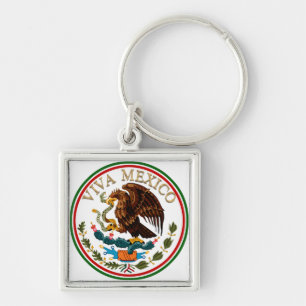 Viva Mexico Mexican Flag Icon w/ Gold Text Key Ring