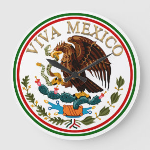 Viva Mexico Mexican Flag Icon w/ Gold Text Large Clock