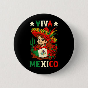 Viva Mexico Mexican Girl Flag Kids Independence 6 Cm Round Badge
