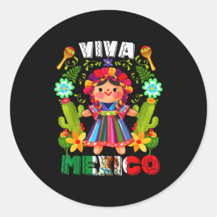 Viva mexico mexican girl flowers independence day classic round sticker