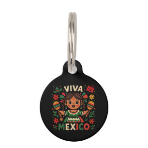 Viva Mexico Mexican Girl Independence Day Women Pet Tag