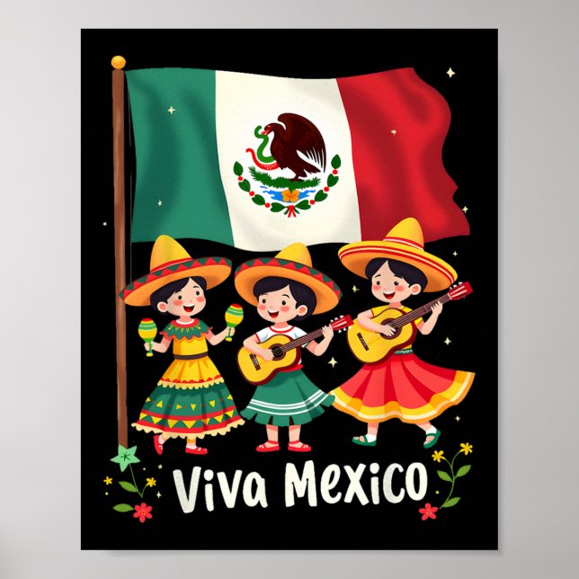 Viva Mexico Mexican Independence Day Guitar Girls  Poster (Front)