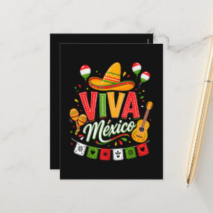 Viva Mexico Mexican Sombrero Maracas Holiday Postcard