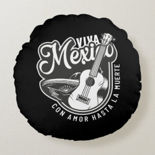 Viva Mexico Party With My Guitar Round Cushion