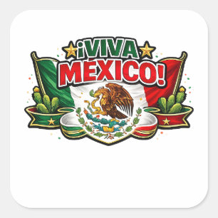 Viva Mexico Patriotic Typography Mexican Square Sticker