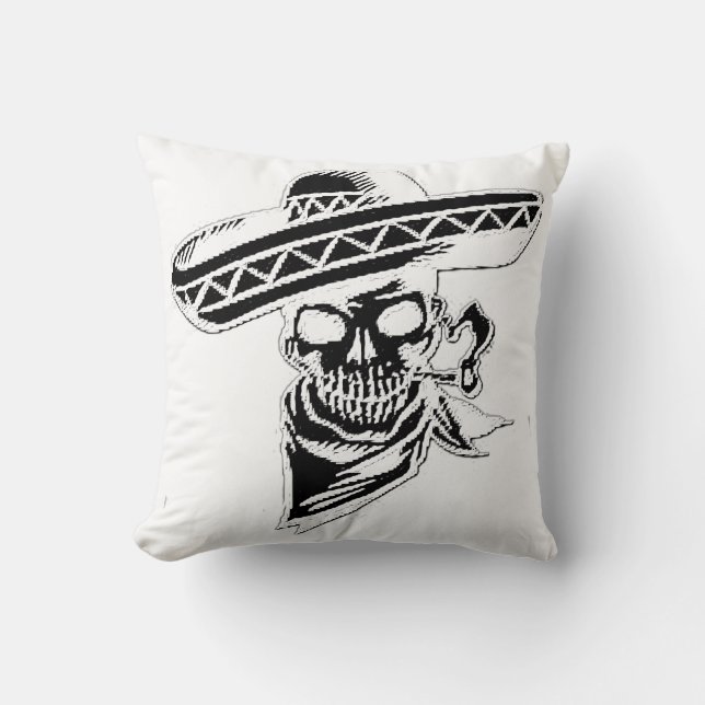 "Viva Mexico" skull with sombrero Cushion (Front)