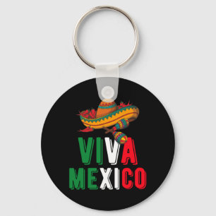 Viva Mexico Sombrero Maracas And Red Chilli Mexica Key Ring
