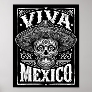 Viva Mexico Sugar Skull Sombrero Moustache Cinco d Poster