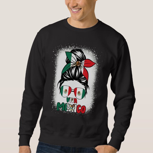 Viva Mexico  Women Messy Bun Hair Mexican Flag Pri Sweatshirt (Front)