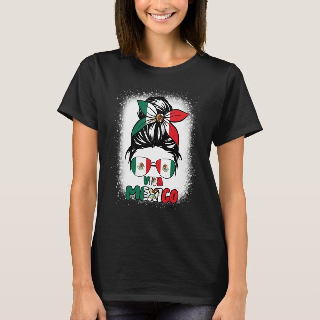 Viva Mexico  Women Messy Bun Hair Mexican Flag Pri T-Shirt (Front)