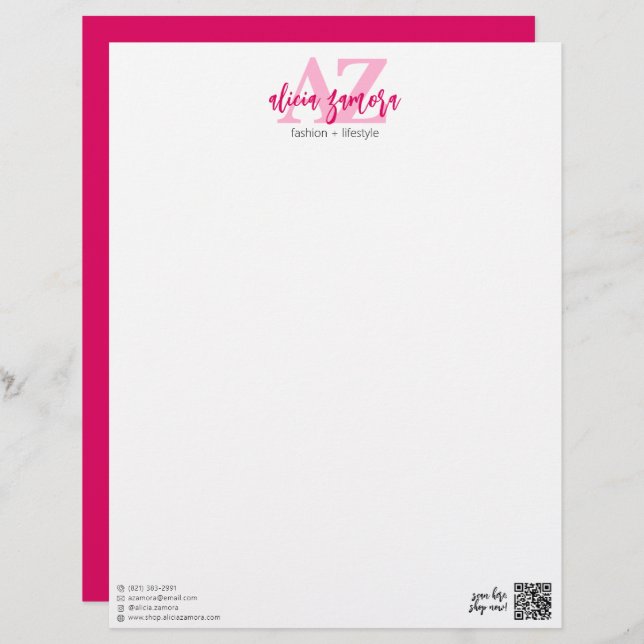 Viva Modern Magenta Bold Chic Stylish Pink Custom Custom Letterhead (Front/Back)
