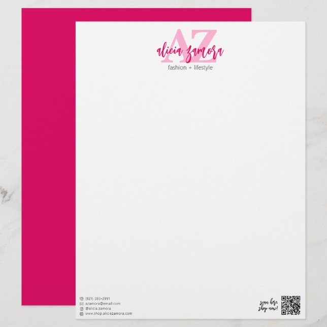 Viva Modern Magenta Bold Chic Stylish Pink Custom Letterhead (Front/Back)