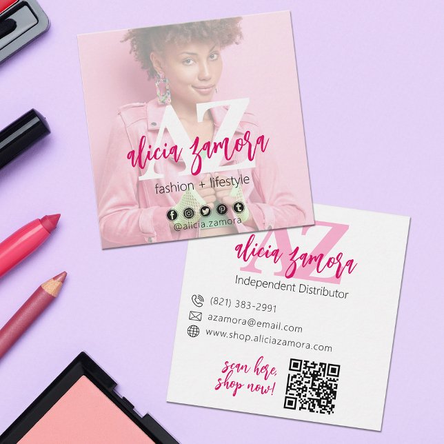 Viva Modern Magenta Social Influencer Custom Photo Square Business Card (Creator Uploaded)
