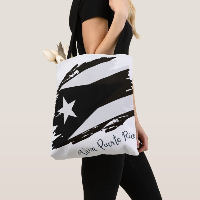 Viva Puerto Rico Black and White Flag Tote Bag (Close Up)