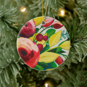 Vivacious Blooms Ceramic Ornament
