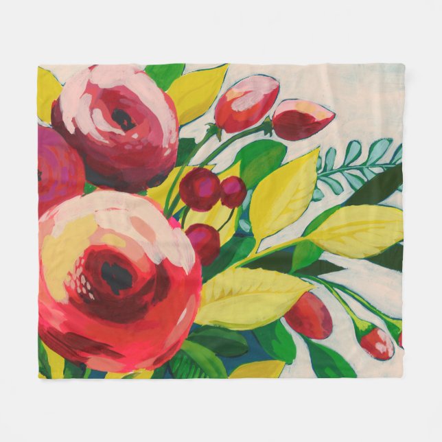 Vivacious Blooms Fleece Blanket (Front (Horizontal))