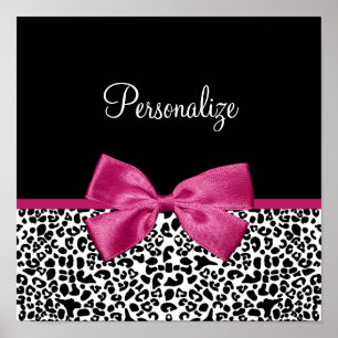 Vivacious Dark Pink Ribbon Leopard Print With Name