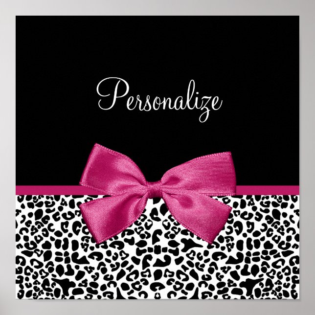 Vivacious Dark Pink Ribbon Leopard Print With Name (Front)