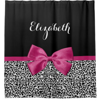 Vivacious Dark Pink Ribbon Leopard Print With Name Shower Curtain