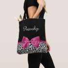 Vivacious Dark Pink Ribbon Leopard Print With Name