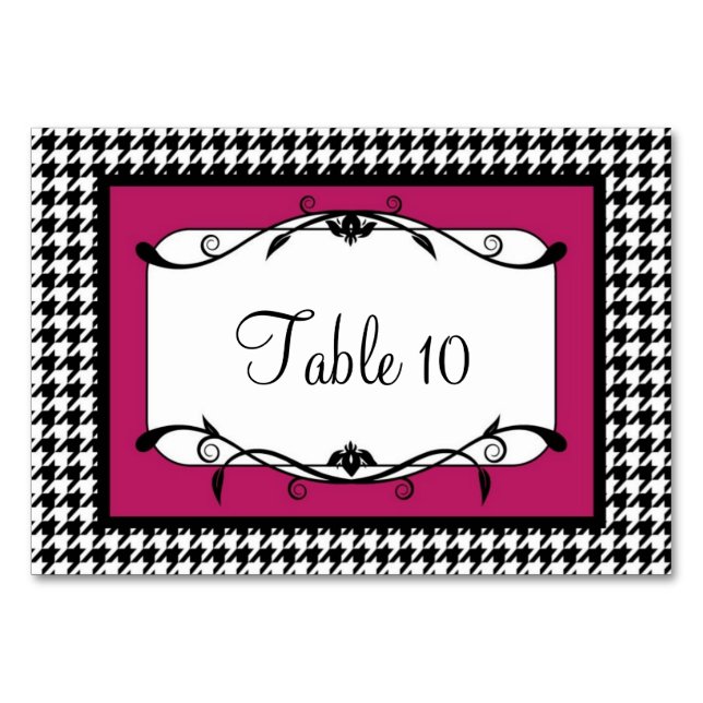 Vivacious Pink and Black Houndstooth Table Card (Front)