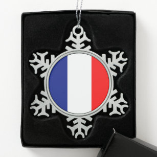 VIVE LA FRANCE tricolor STRIPE20 Snowflake Pewter Christmas Ornament