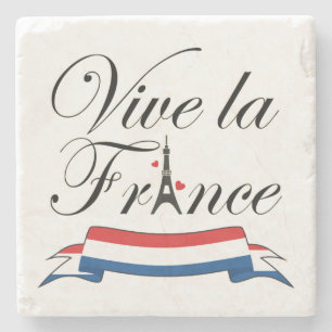 Vive la France Typography Stone Coaster