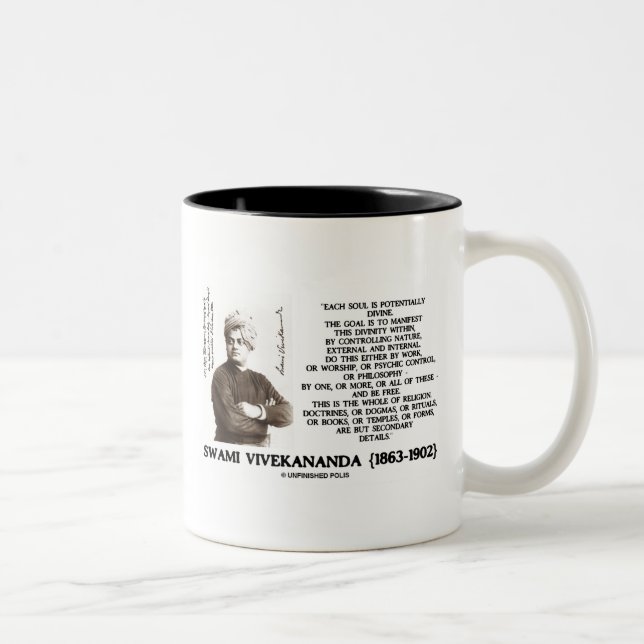 Vivekananda Each Soul Potentially Divine Be Free Two-Tone Coffee Mug (Right)