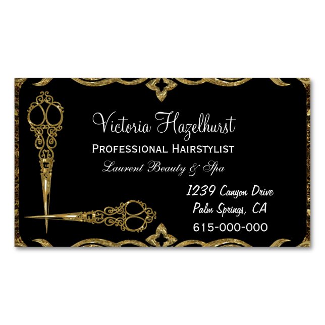Vivi Chic Hairstylist Victorian Scissor Magnetic Magnetic Business Card (Front)