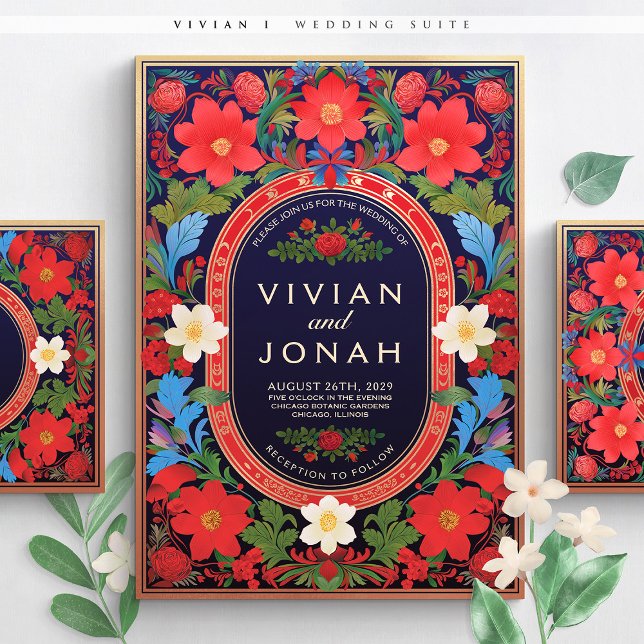 VIVIAN I - Colourful Floral Wedding Invitation (Vivian I Wedding Invitation)