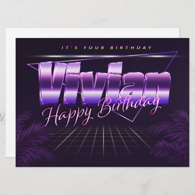 Vivian Name First Name pura retro Map Birthday Card (Front/Back)