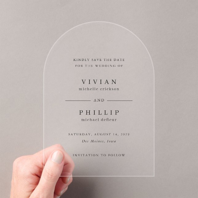 Vivian Simple Elegant Wedding Save the Date Acrylic Invitations (Insitu (Handheld))