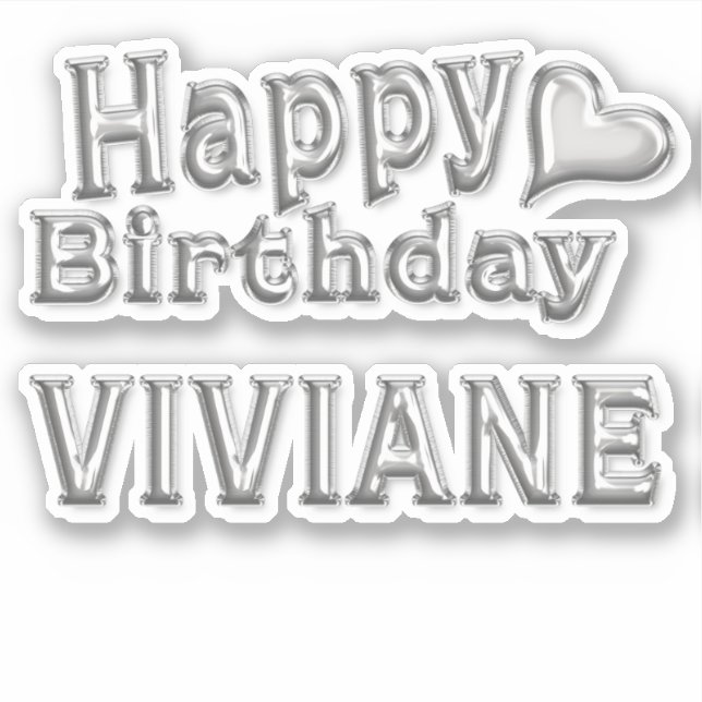Viviane Happy Birthday silver sticker decal (Front)