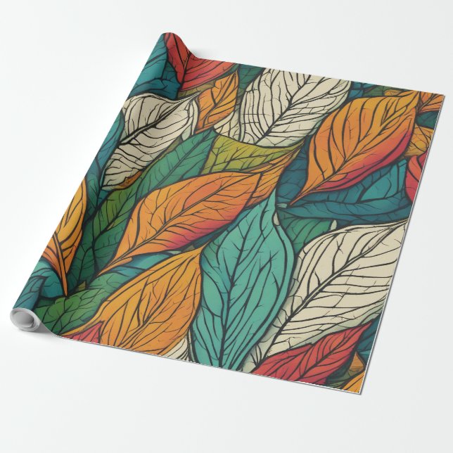 Vivid 3D Leaf Pattern Wrapping Paper (Unrolled)