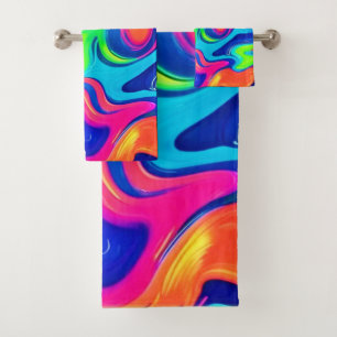 Vivid Abstract Colour Waves Art Bath Towel Set