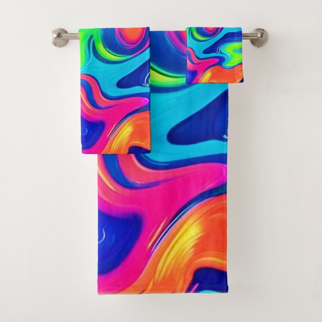 Vivid Abstract Colour Waves Art Bath Towel Set (Insitu)