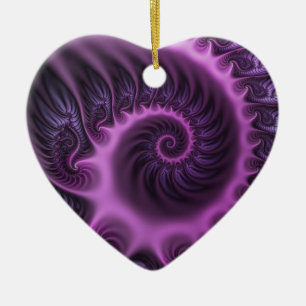 Vivid Abstract Cool Pink Purple Fractal Art Heart Ceramic Ornament
