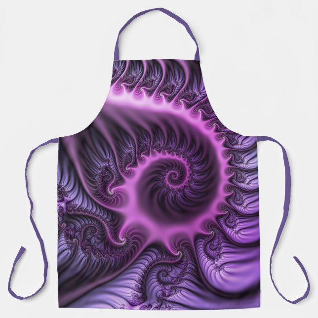 Vivid Abstract Cool Pink Purple Fractal Art Spiral Apron (Front)