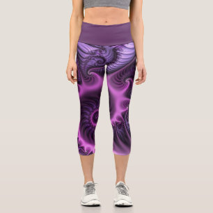 Vivid Abstract Cool Pink Purple Fractal Art Spiral Capri Leggings