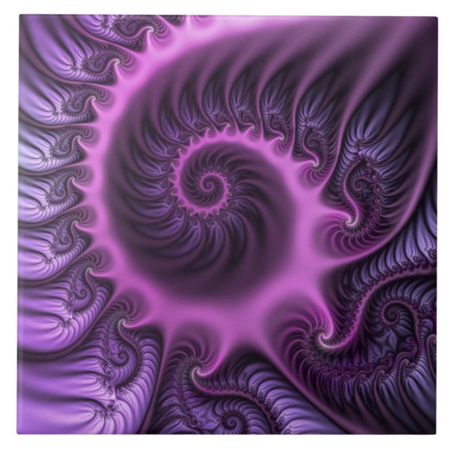 Vivid Abstract Cool Pink Purple Fractal Art Spiral Ceramic Tile (Front)