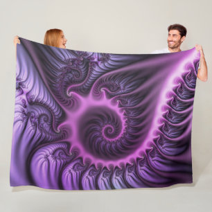 Vivid Abstract Cool Pink Purple Fractal Art Spiral Fleece Blanket