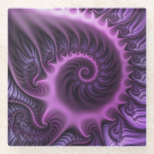 Vivid Abstract Cool Pink Purple Fractal Art Spiral Glass Coaster